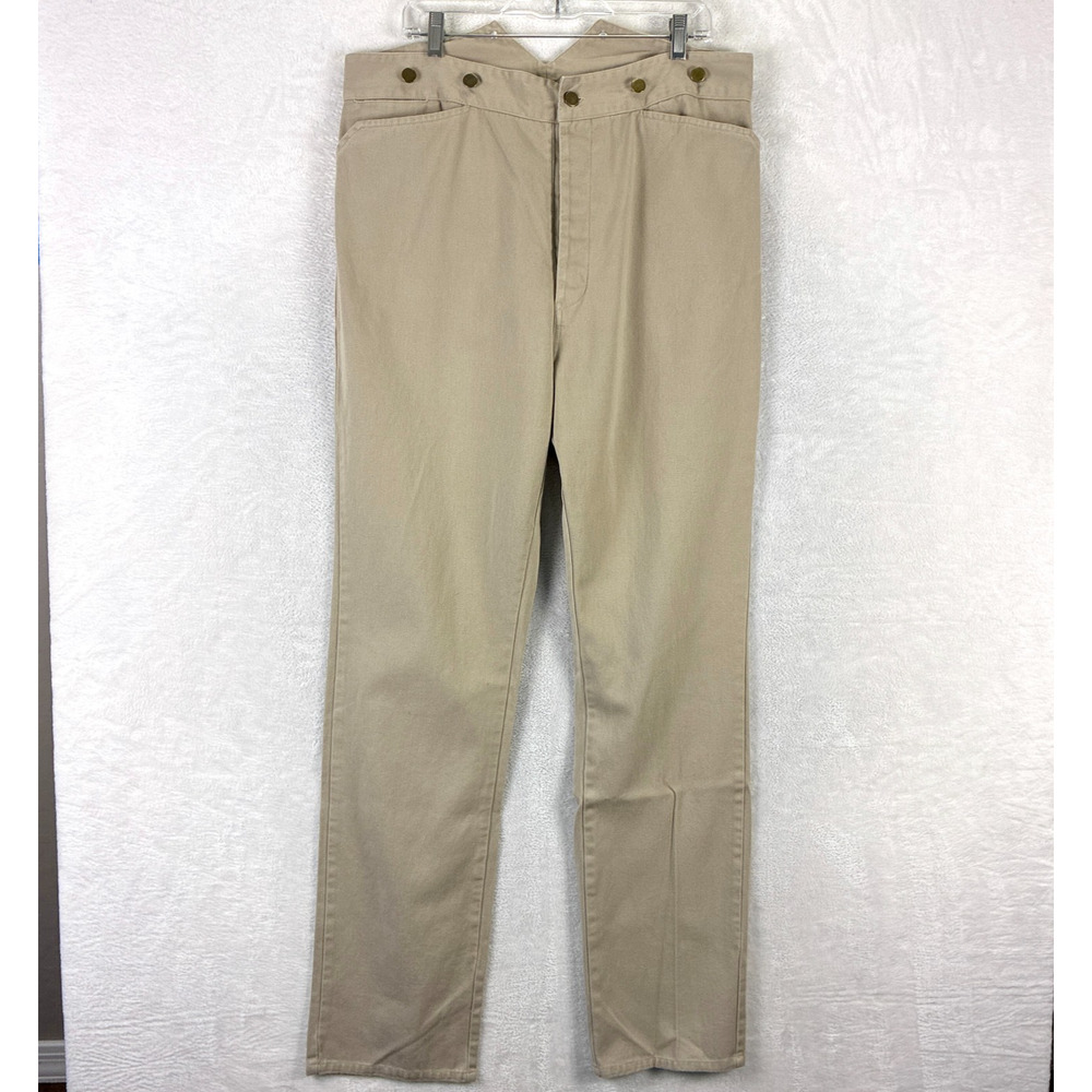 Historical Emporium Frontier Pants Mens 38 Beige Cinch Buckle Back Button Fly